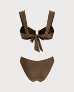 Brown Cut Out Drawstring Bikini Set