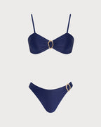 Blue Solid Triangle Bikini Set
