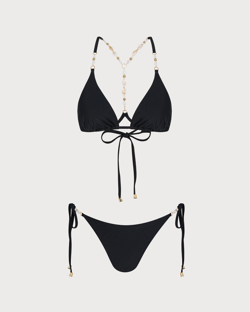 Black Tie Rhinestones Triangle Bikini Set