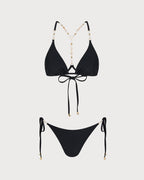 Black Tie Rhinestones Triangle Bikini Set