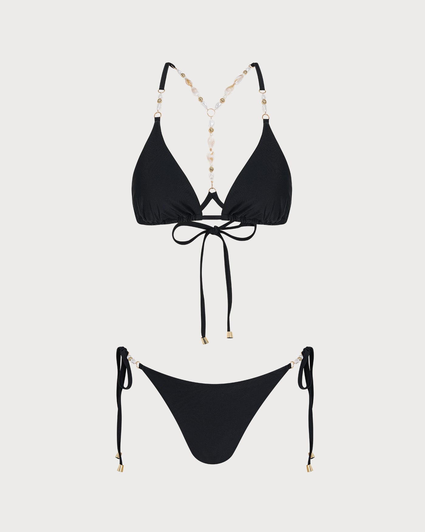 Black Tie Rhinestones Triangle Bikini Set