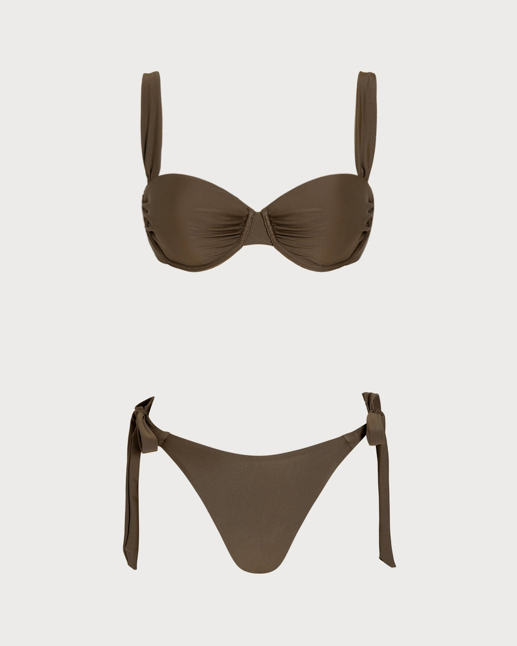Coffee Drawstring Underwire Bikini Set