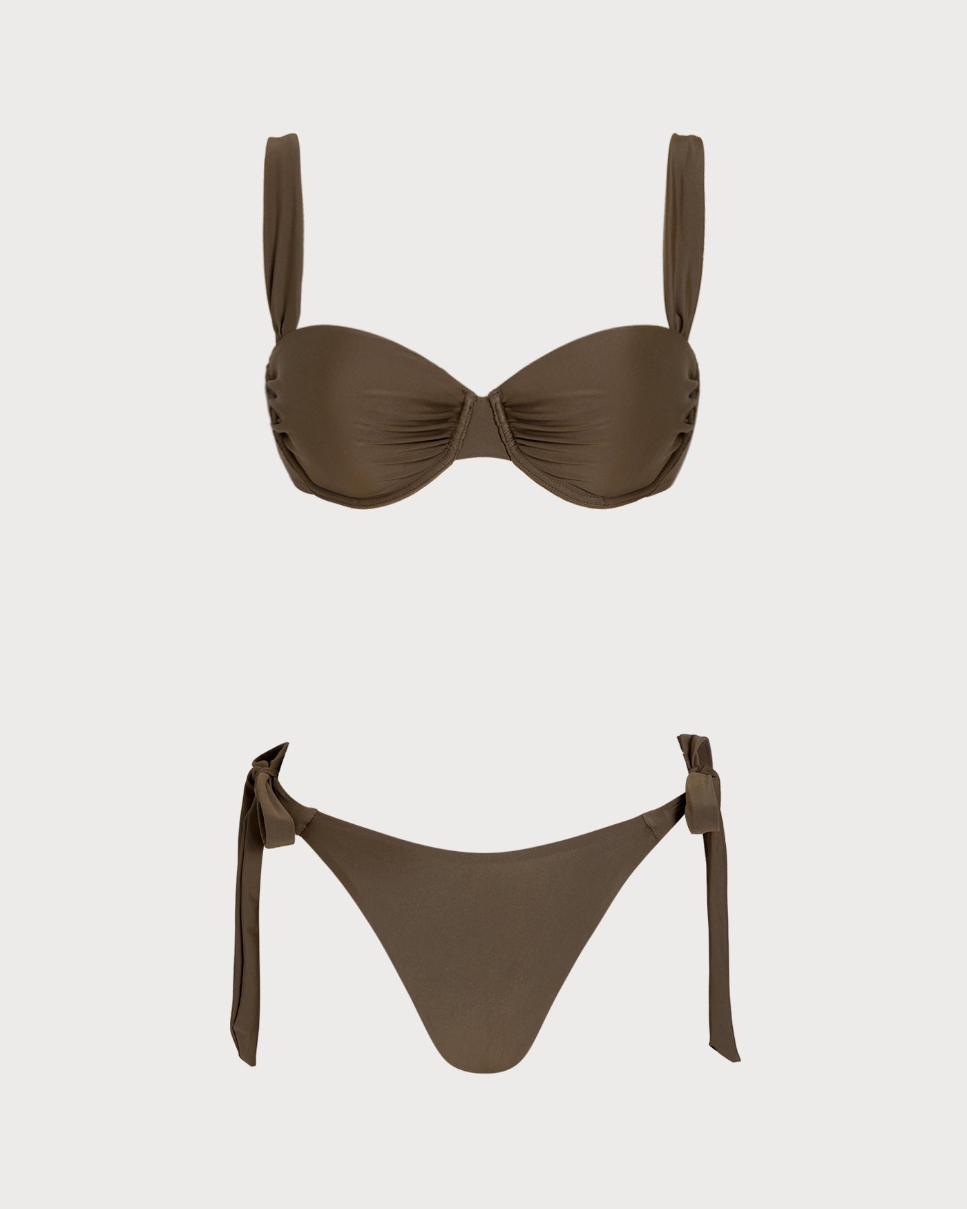 Coffee Drawstring Underwire Bikini Set