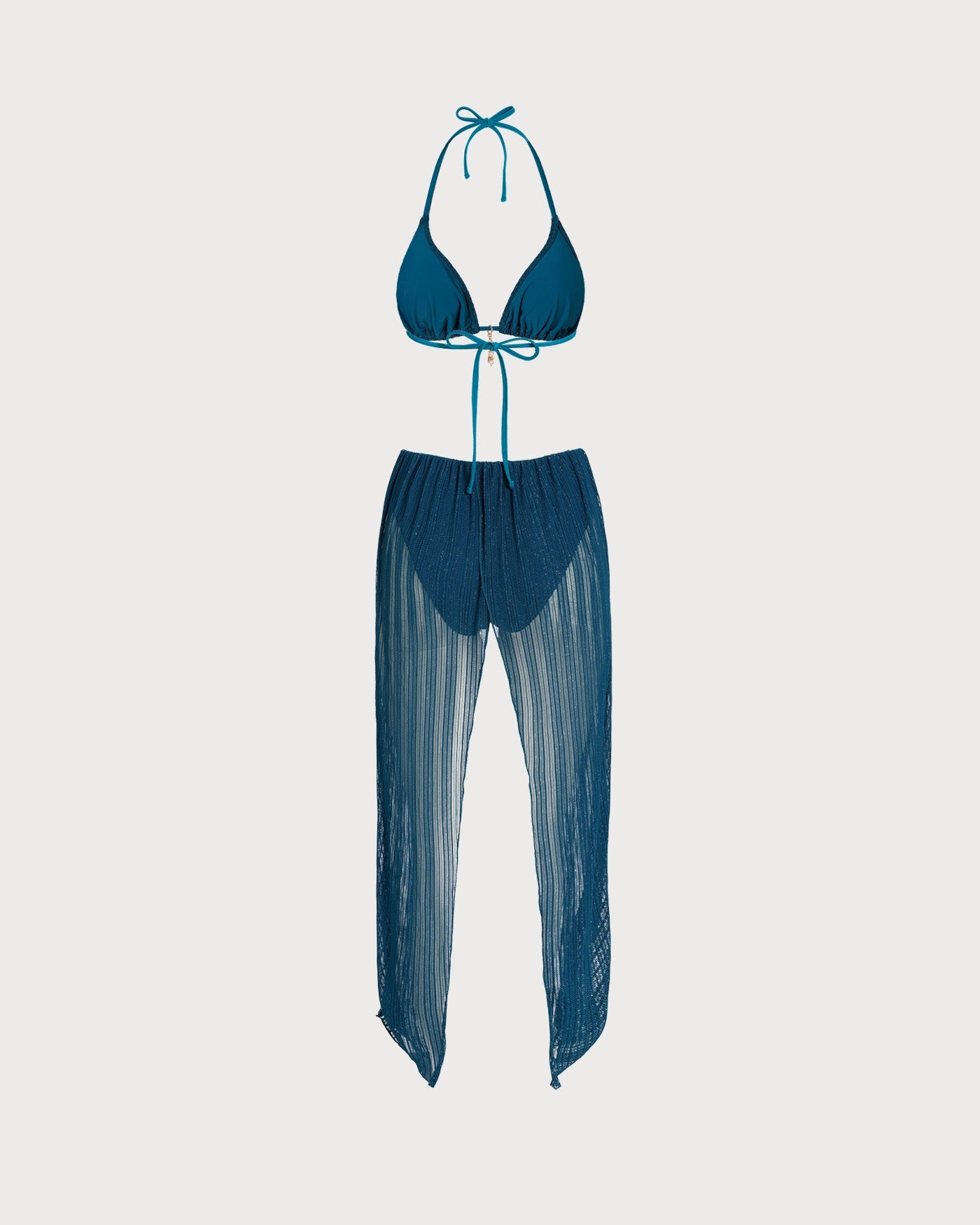 Blue Halter Sequins Drawstring Bikini Set