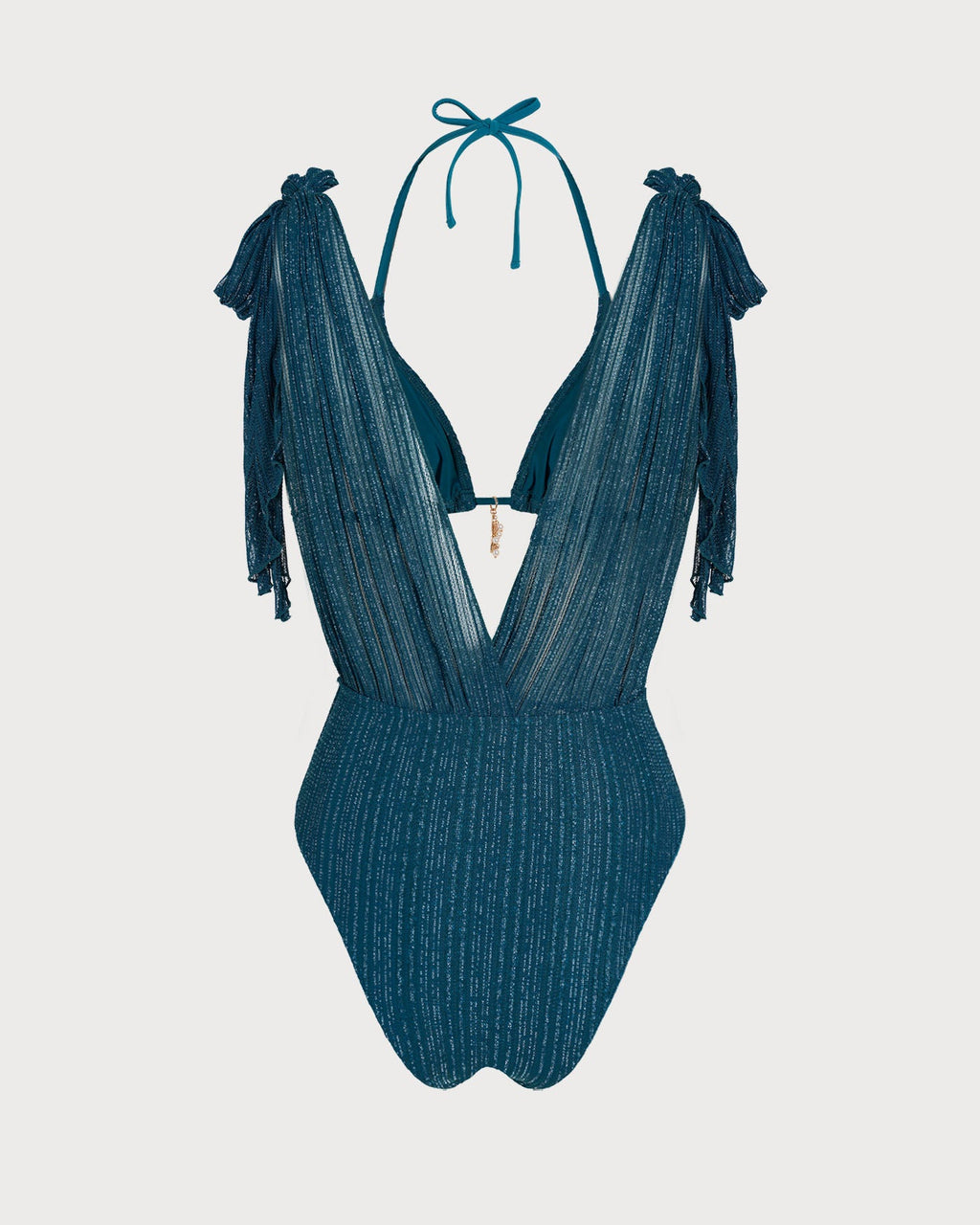 Blue Halter Sequins Drawstring Bikini Set