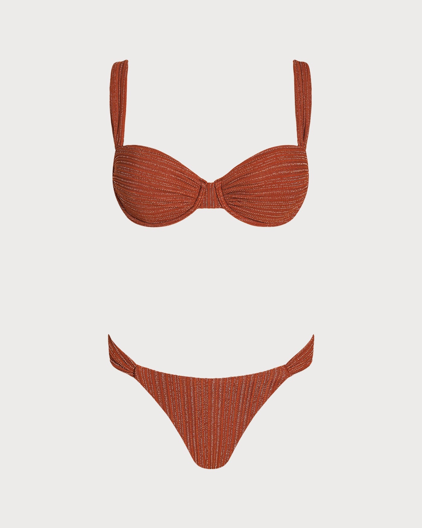 Brick Red Sequins Underwire Bikini Set