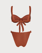 Brick Red Sequins Underwire Bikini Set
