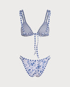 White Floral Drawstring Triangle Bikini Set