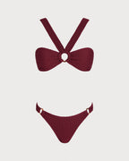 Wine Red O-Ring Triangle Bikini Set