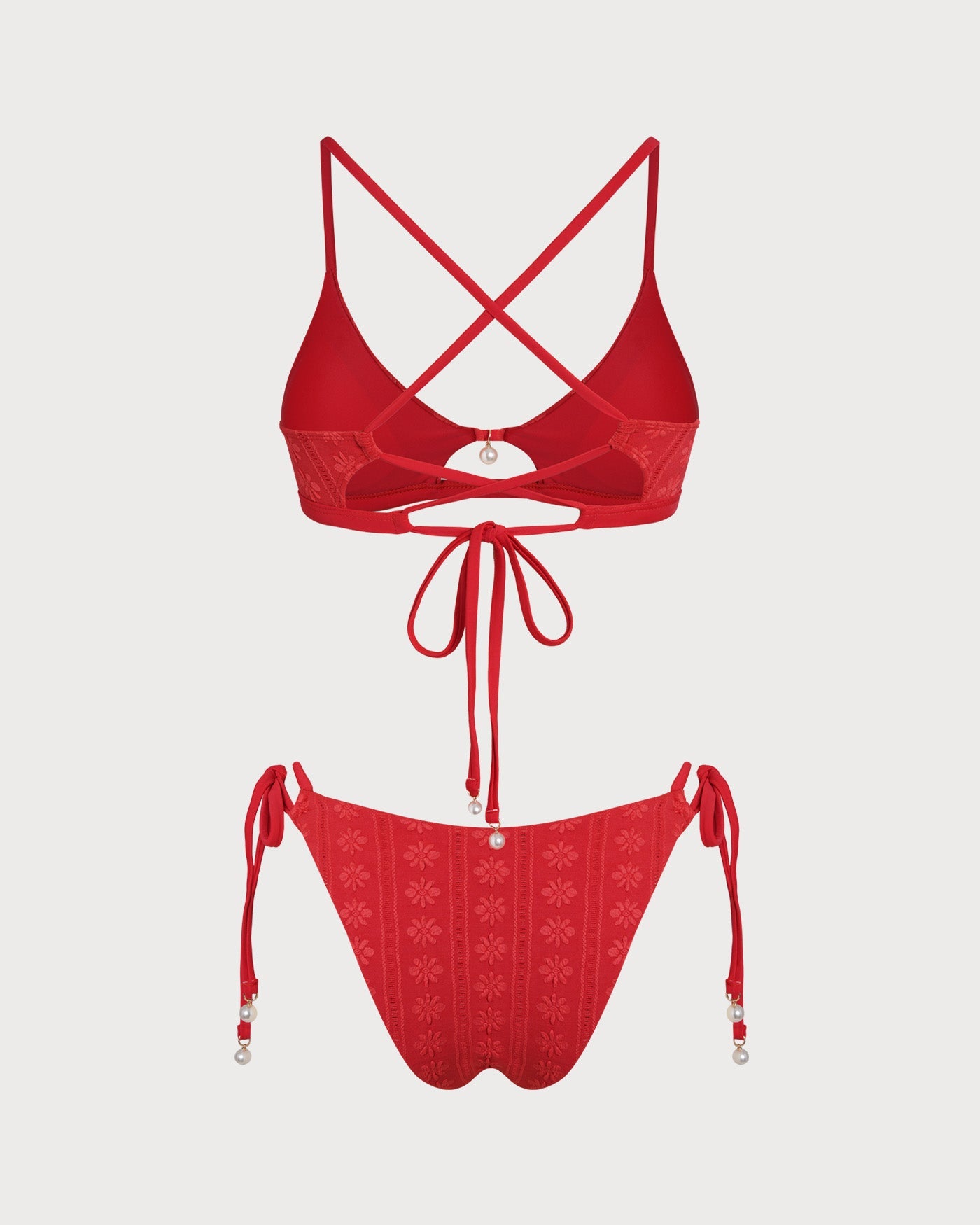Red U Neck Textured Bikini Set