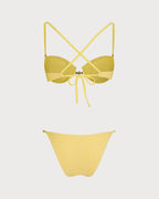 Yellow Textured Underwire Bikini Set