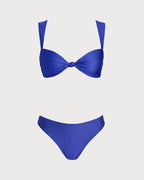 Blue Solid Tie Triangle Bikini Set