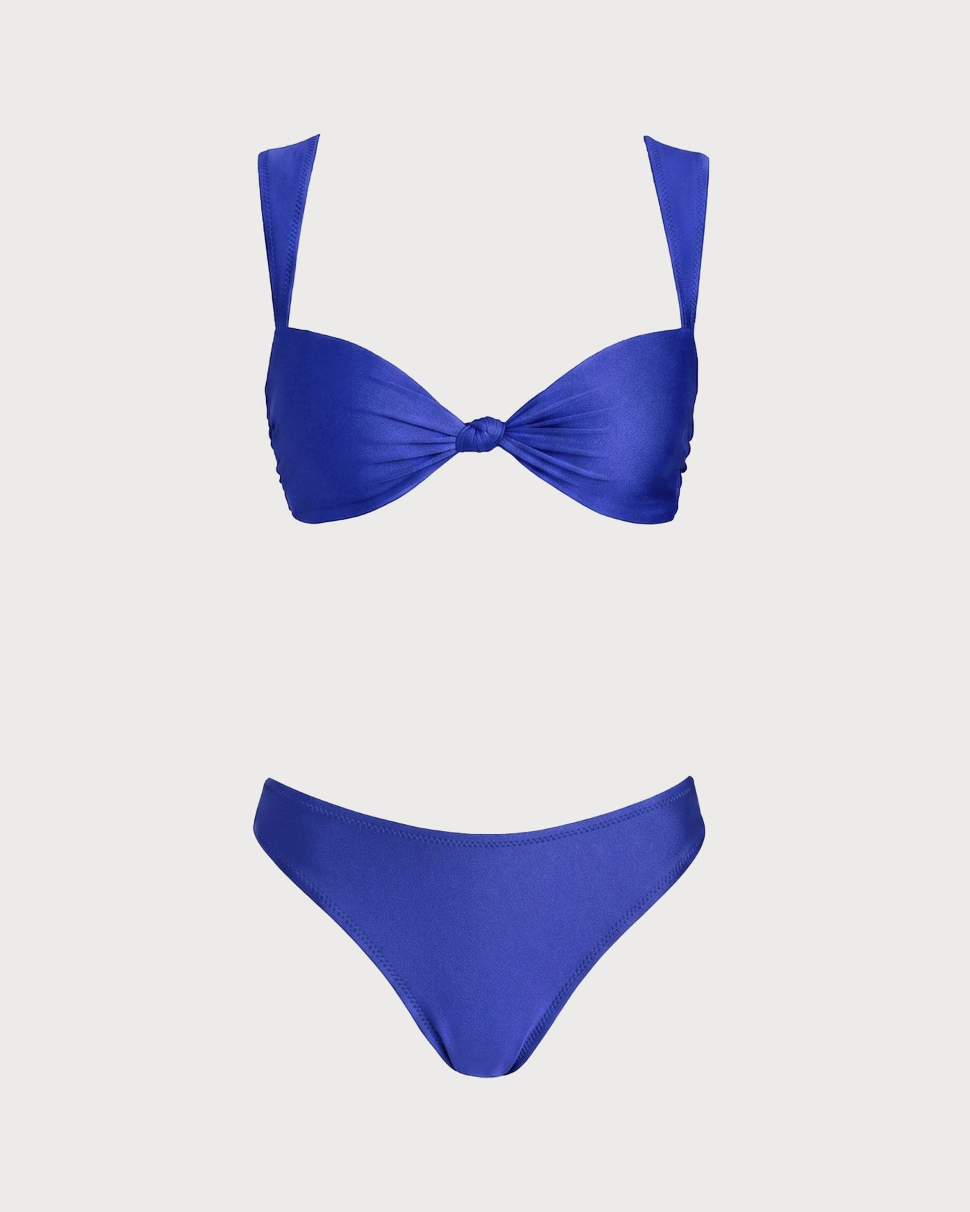 Blue Solid Tie Triangle Bikini Set