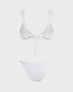 White V Neck Textured Bralette Bikini Set
