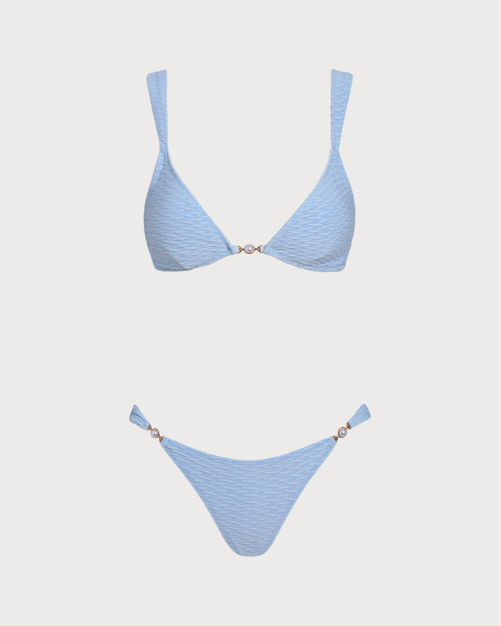 Blue Textured Triangle Bikini Set