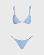 Blue Textured Triangle Bikini Set