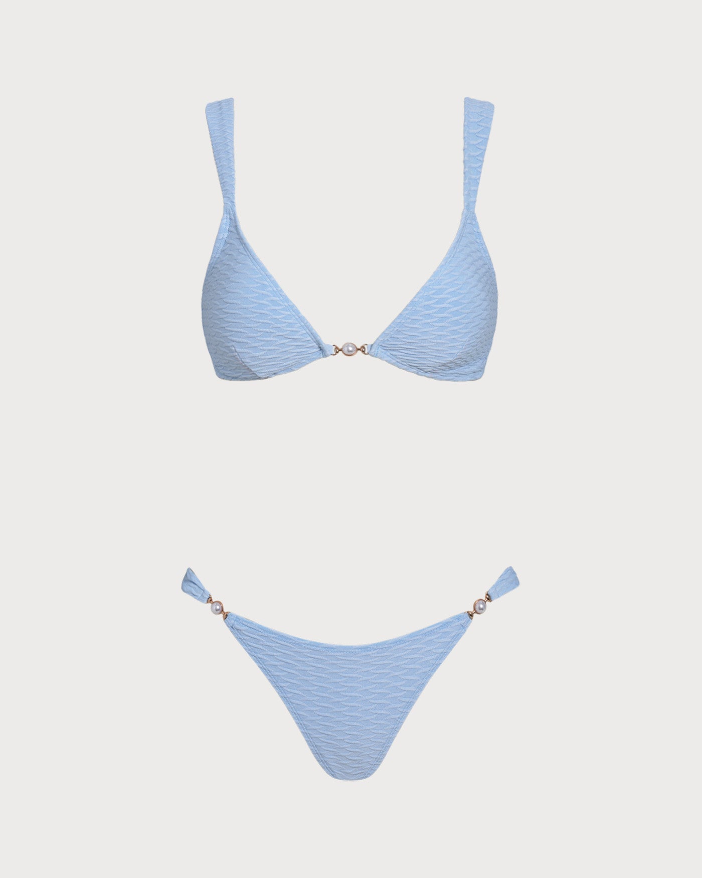 Blue Textured Triangle Bikini Set