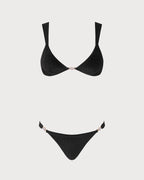Black V Neck Bralette Bikini Set