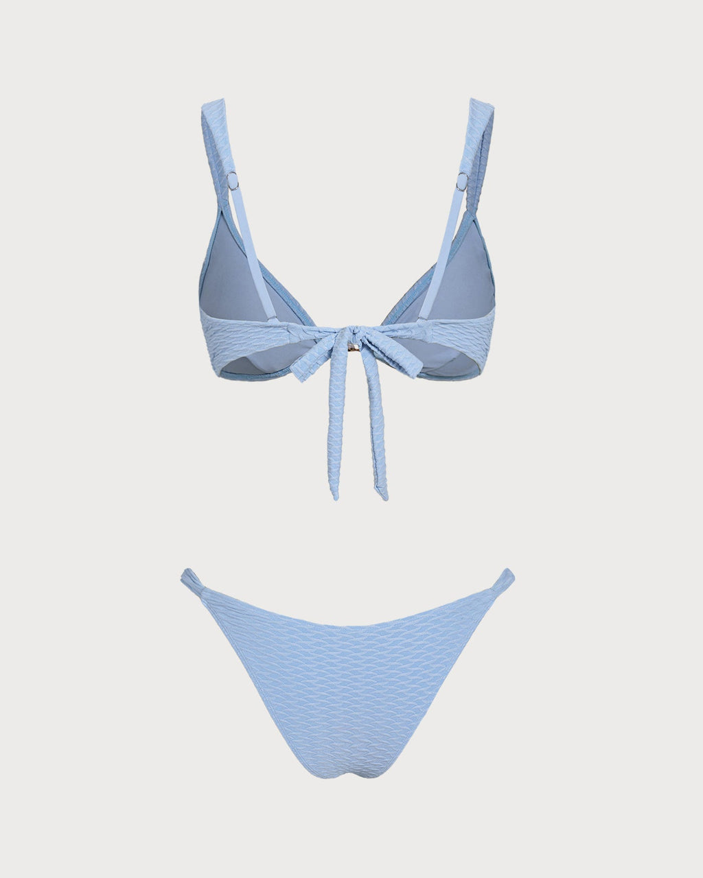 Blue Textured Triangle Bikini Set