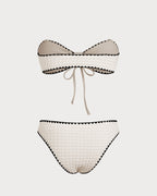 White Contrasting Bandeau Bikini Set
