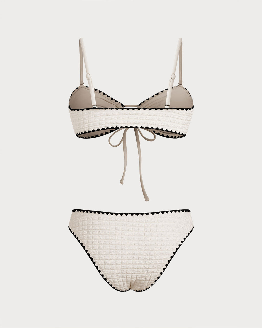 White Contrasting Bandeau Bikini Set