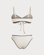 White Contrasting Bandeau Bikini Set