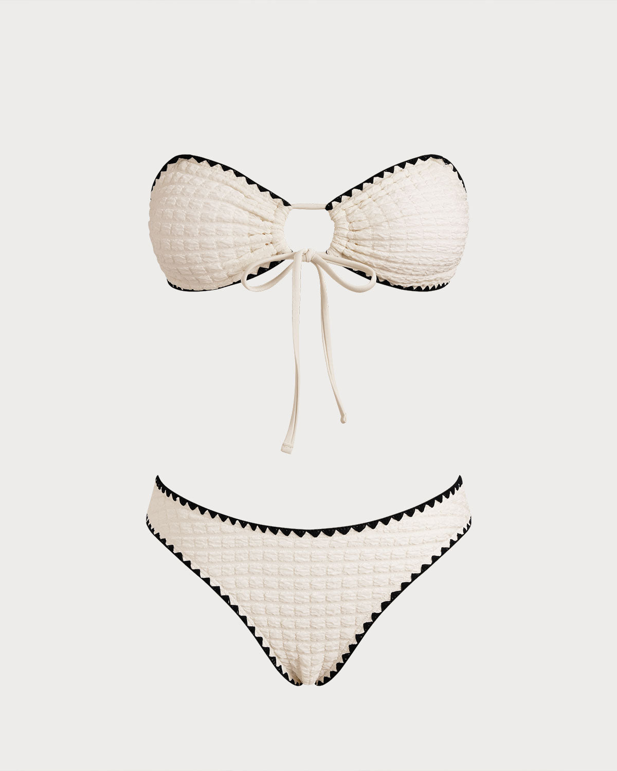 White Contrasting Bandeau Bikini Set