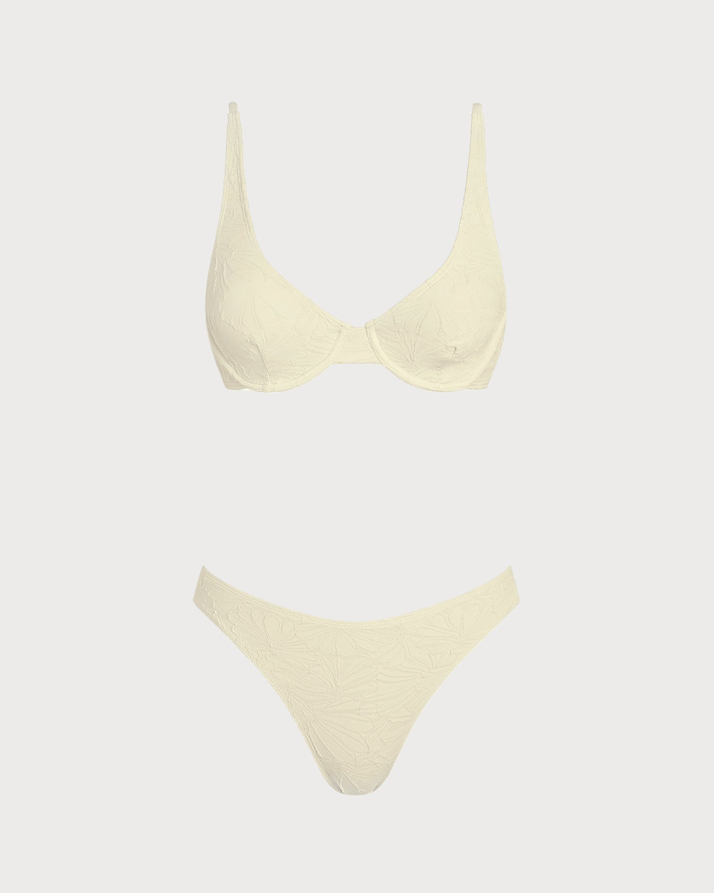 Beige Jacquard Underwire Bikini Set