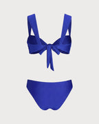 Blue Solid Tie Triangle Bikini Set