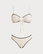 White Contrasting Bandeau Bikini Set