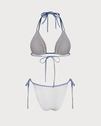 White Halter Contrasting Triangle Bikini Set