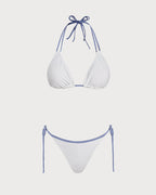 White Halter Contrasting Triangle Bikini Set