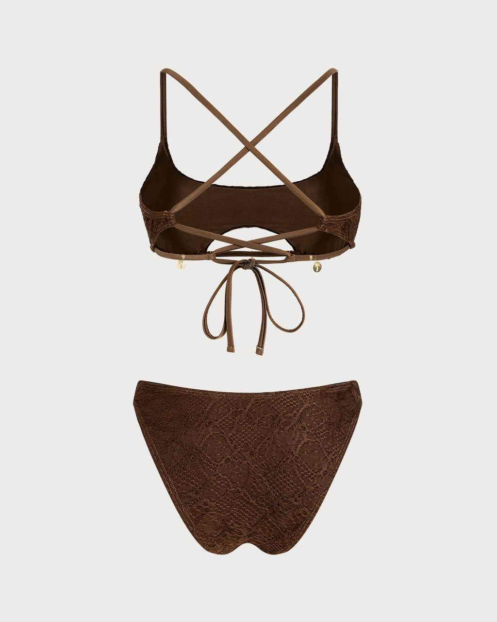 Coffee Square Neck Textured Bandeau Bikini Set