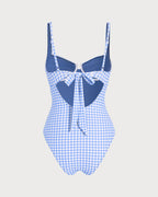 Blue Plaid Underwire One Piece