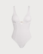 White Textured Cut Out One-Piece