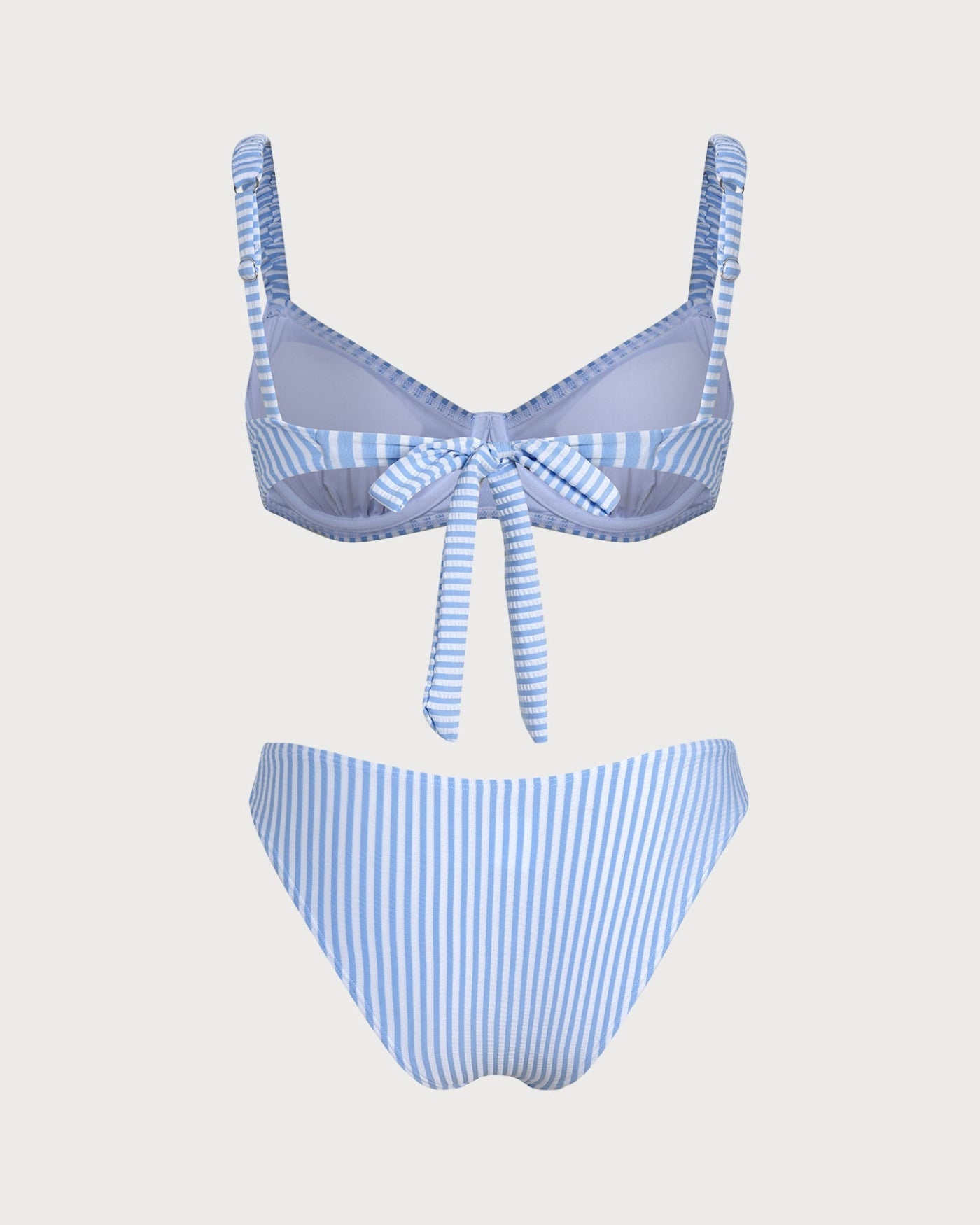 Blue Square Neck Striped Bikini Set