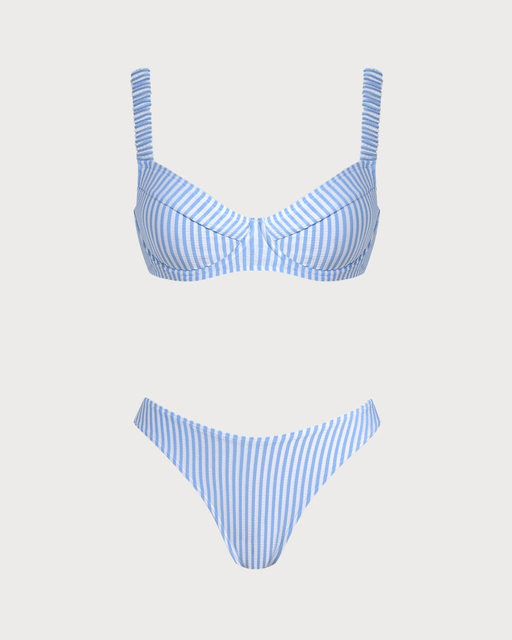 Blue Square Neck Striped Bikini Set