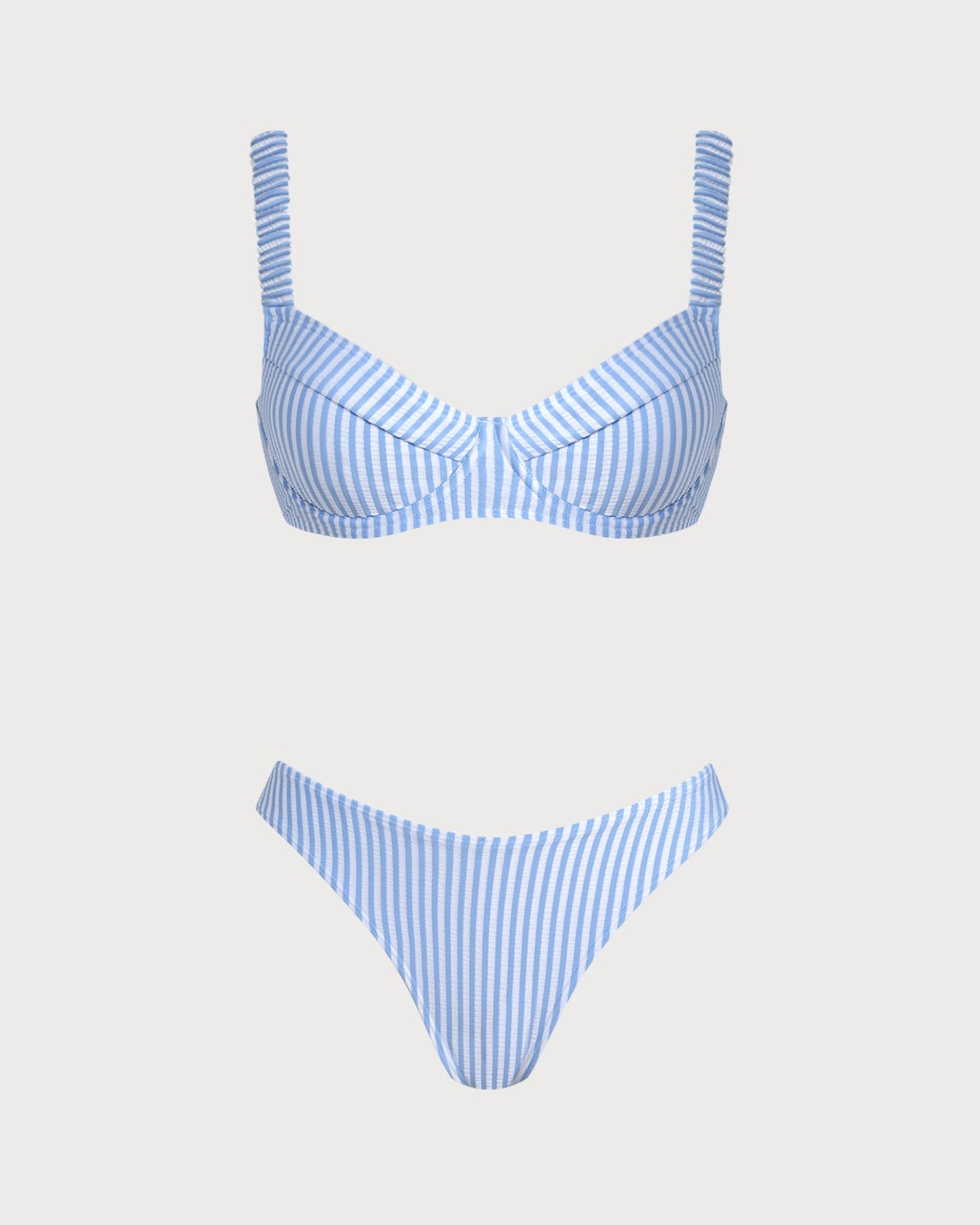 Blue Square Neck Striped Bikini Set