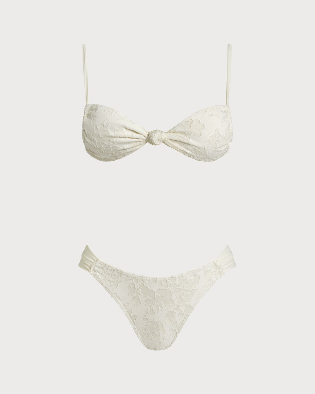 White Textured Drawstring Triangle Bikini Set