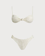 White Textured Drawstring Triangle Bikini Set