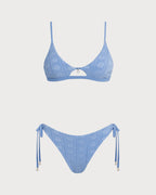 Blue Floral U Neck Triangle Bikini Set