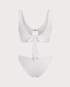 White U Neck Cut Out Tankini Set