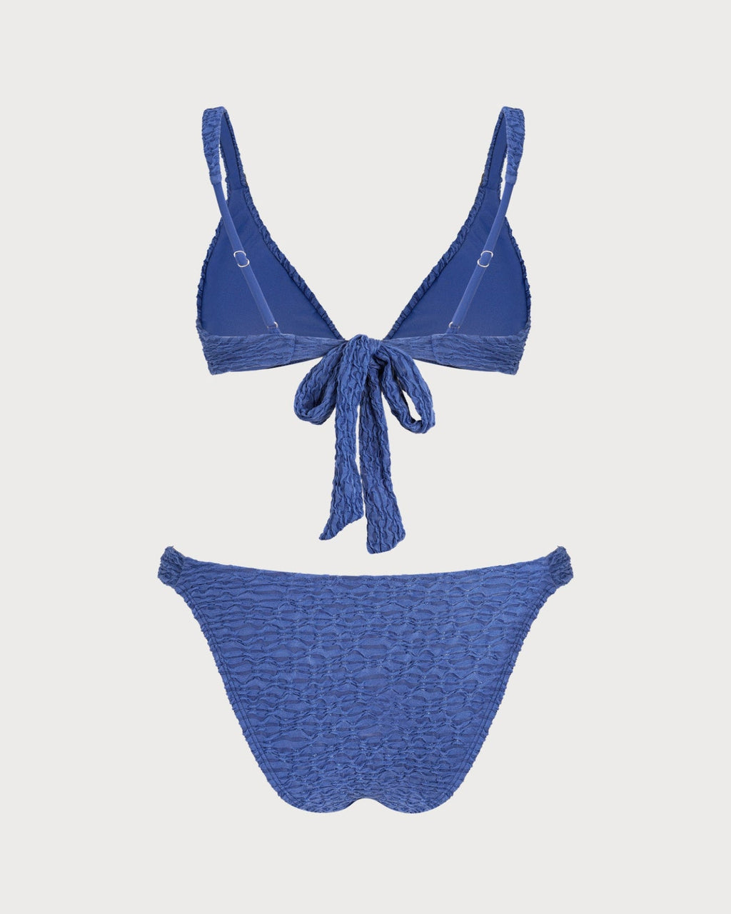 Blue V Neck Textured Triangle Bikini Set