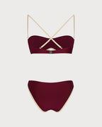 Red X Cross Contrasting Underwire Bikini Set