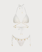 White Tie Strap Triangle Bikini Set