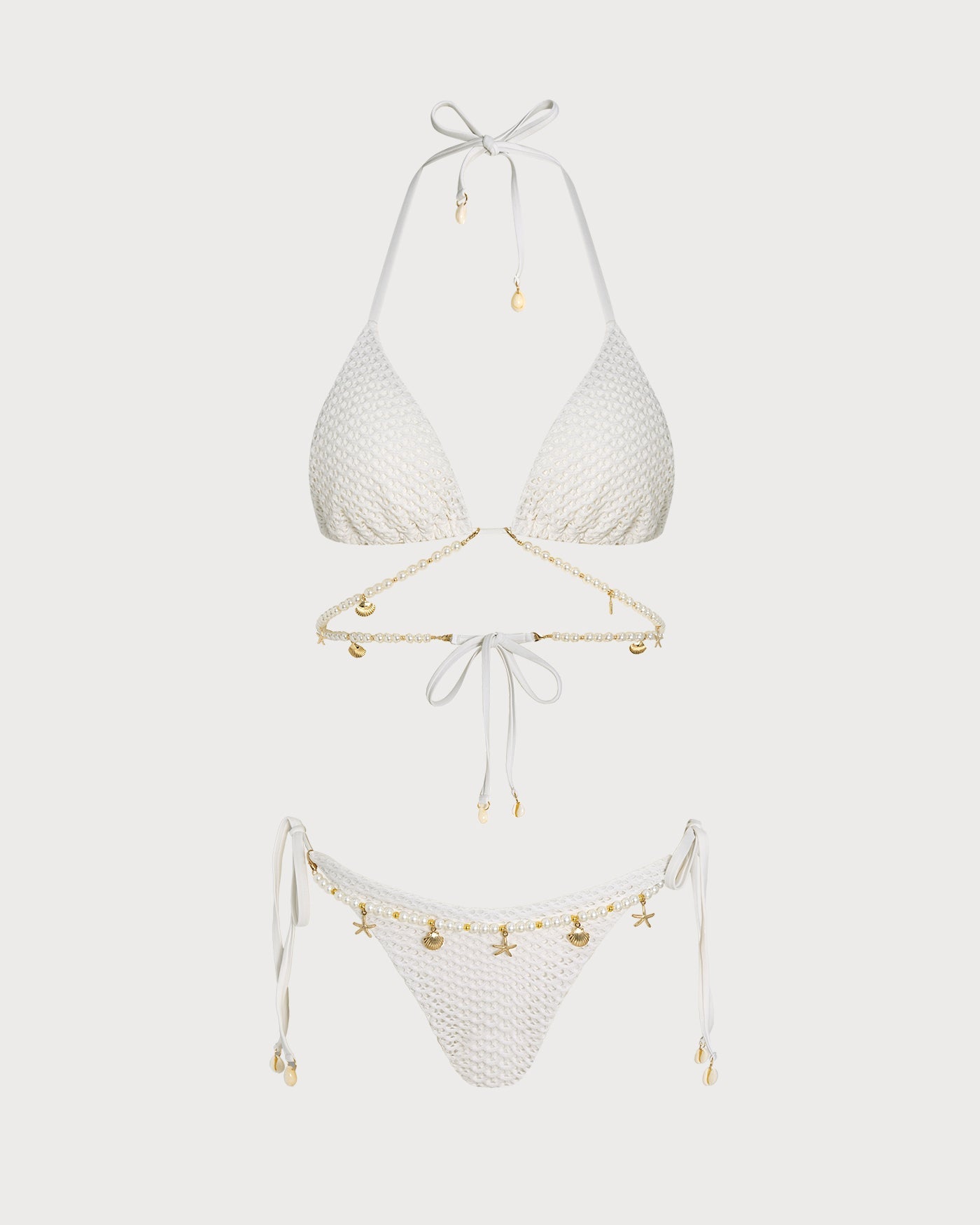 White Tie Strap Triangle Bikini Set