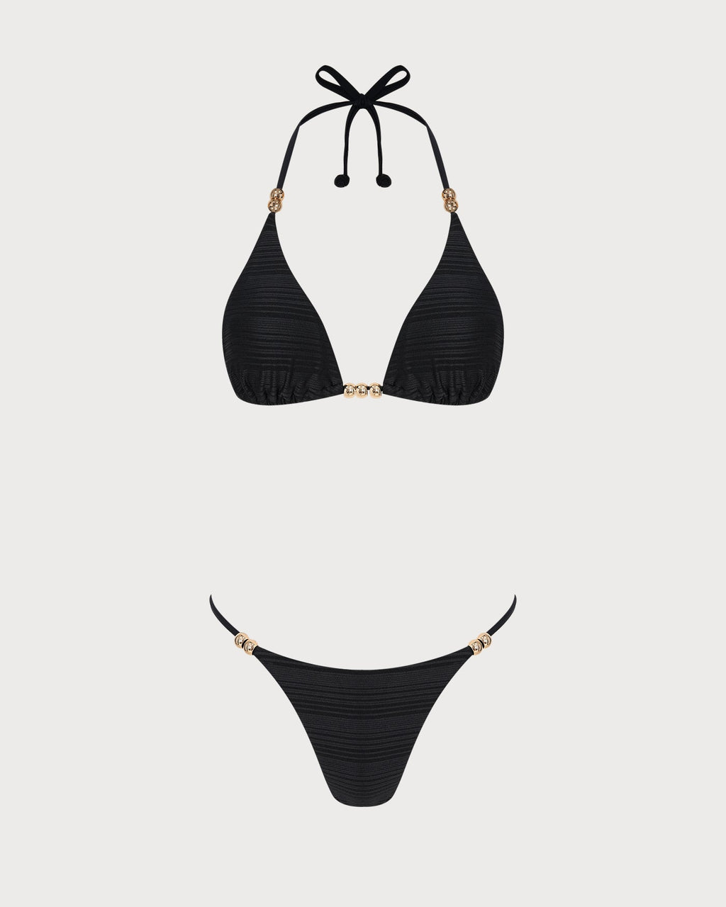 Black Halter Textured Triangle Bikini Set