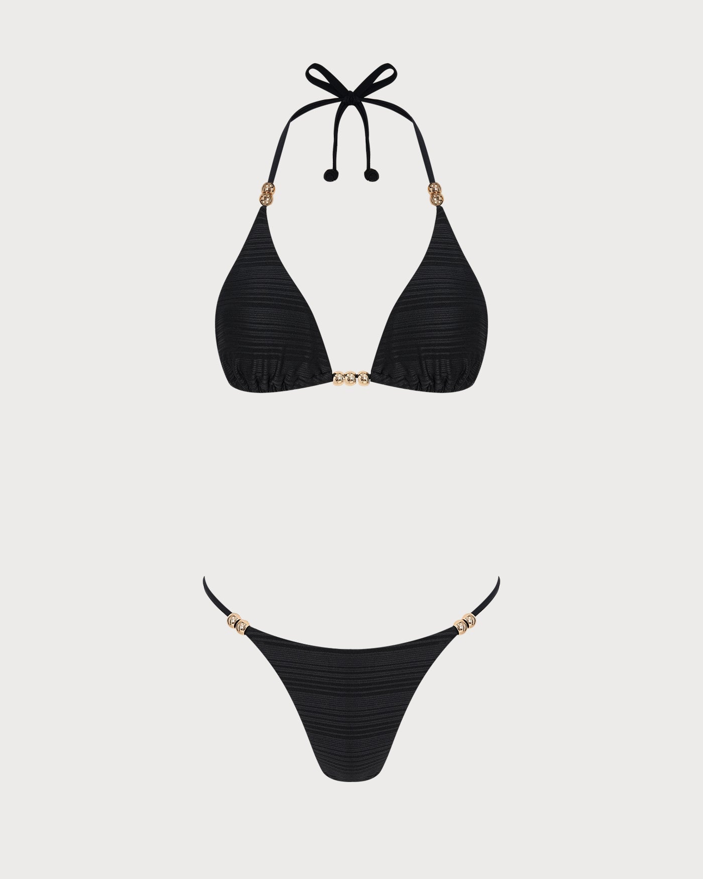Black Halter Textured Triangle Bikini Set