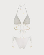 White Tie Strap Triangle Bikini Set