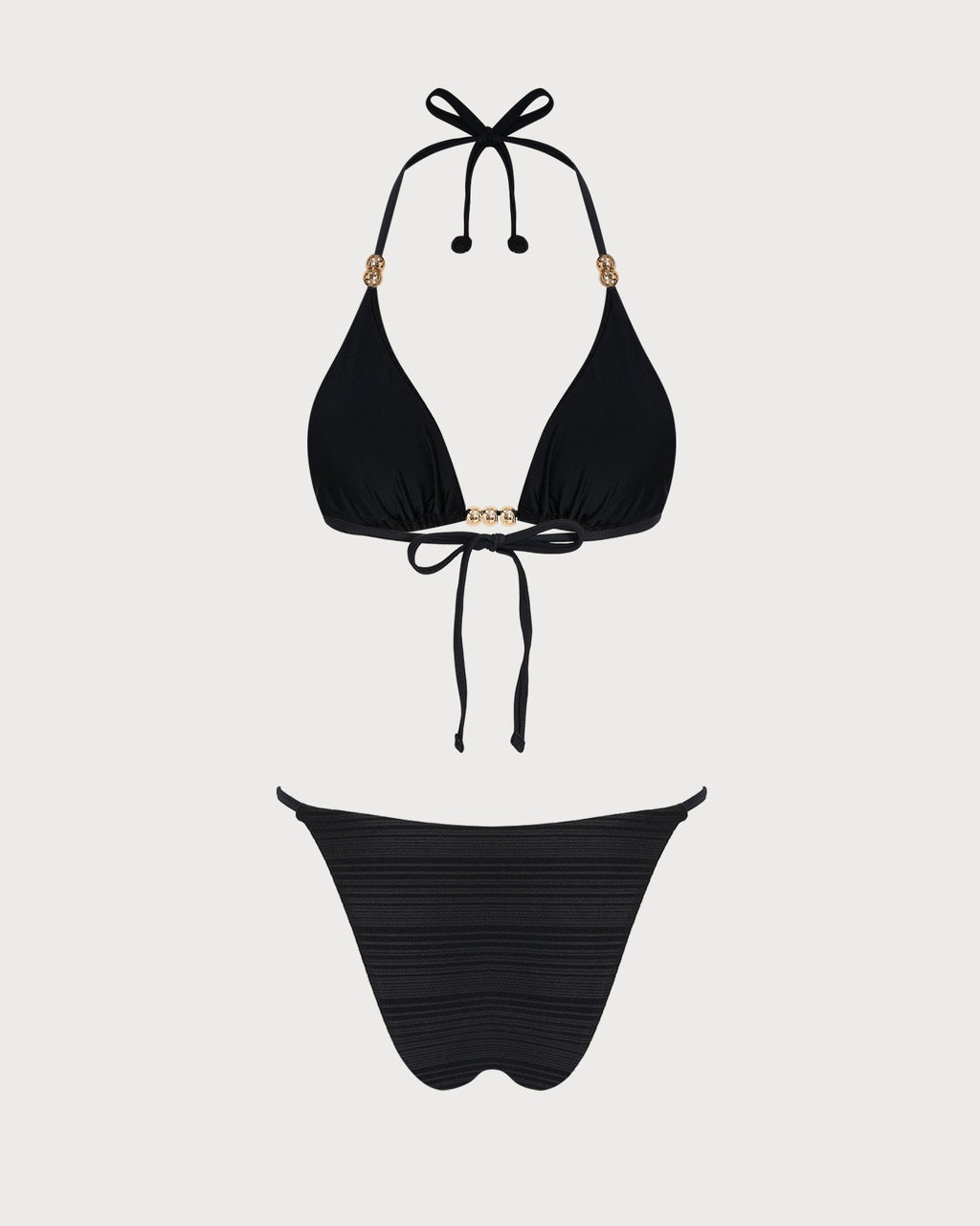 Black Halter Textured Triangle Bikini Set